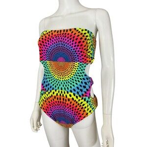 Mara Hoffman One Piece Swimsuit L Cutout Multicolor Rainbow Polka Dot $259 NWOT